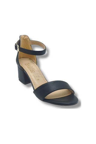 Selfie 4601-26 Cilt Tek Bant Orta Topuk Fashion Kadın Sandalet 5,5cm Siyah