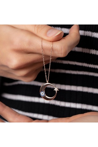 Mavi-Beyaz Zirkon Taşlı Tarz Tasarım Rose Renk 925 Ayar Gümüş Ayy (540202091)