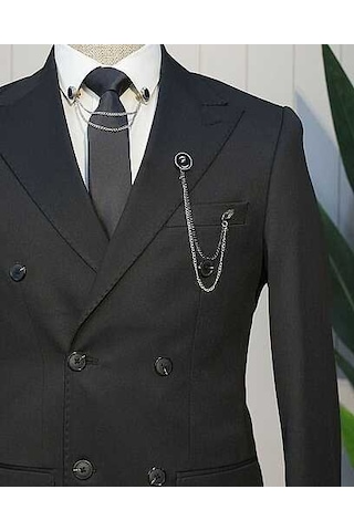 Bys Beystil Oscar Slim Fit Siyah Kruvaze Takım Elbise Nikol