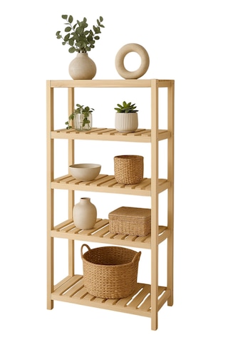 Doğal Ahşap 5 Katlı Raf Ünitesi Ahşap - Beyaz