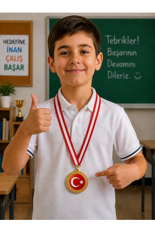 Türk Bayrağı Madalyası - Dijital Baskılı 1. Kalite Madalya Altın