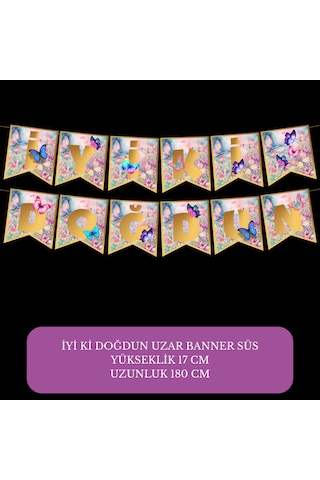 İyi Ki Doğdun Kelebek Temalı Uzar Süs Banner 180 Cm Tüm Yaşlar