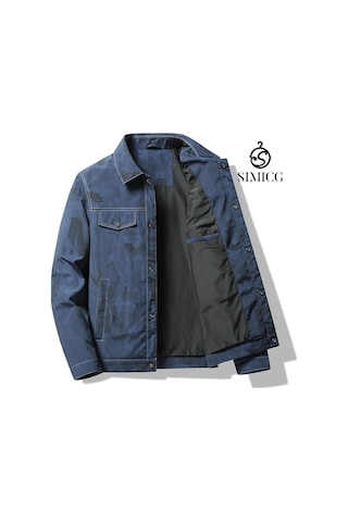 İş Yakası Tasarımına Sahip, Şık Ve Çok Yönlü, Slim Fit Erkek Ceketi. Mavi