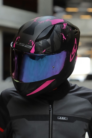 Ls2 Rapıd 2 Race Palımnesıs  Gökkuşağı Vizörlü Kapalı Motosiklet Kaskı Mat Siyah - Pembe