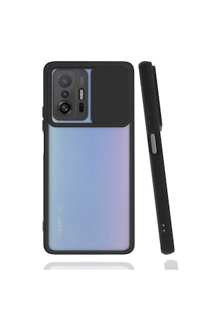 Noktaks - Xiaomi Uyumlu Xiaomi Mi 11t Pro 5g - Kılıf Slayt Sürgülü Arkası Buzlu Lensi Kapak - Siyah T19686 Siyah