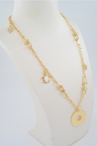 Kadın Özel Tasarım Taşlı Kaplunbağa Figürlü 60 cm Kolye - ALTIN