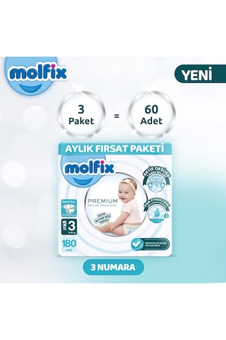 Molfix Premium Aylık Fırsat Paketi 3 Beden 180 Adet 3 Numara 3'lü