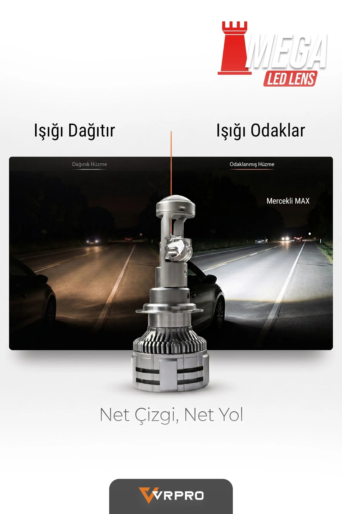 Vrpro H4 Mega Mercekli Led Far Ampulü 75w 22000 Lümen 6500k Beyaz Işık 1set