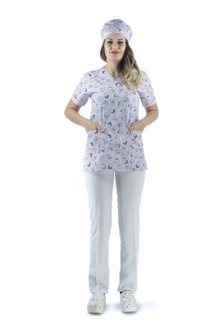 Zarf Yaka Desenli Üst - 4104 Lila Diş-6404