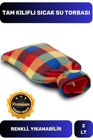Premium Büyük Boy Kauçuk Yıkanabilir Polar Kılıflı Yumuşak Regl Kötü Hava Sıcak Su Torbası 2 Lt Çok Renkli