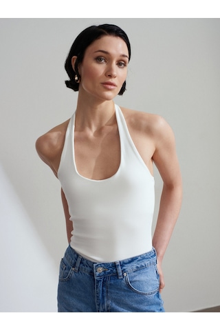 DİLVİN Dilvin Kadın 21052 Halter Yaka Ekru Bluz - 101a21052