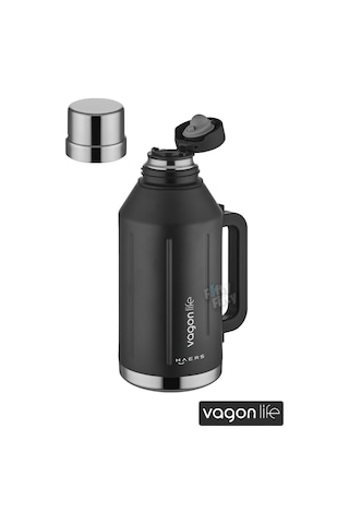 Vagonlife 1.2 Litre Bardaklı Kullanım Kulplu Paslanmaz Çelik Termos-ffvgn1004-1200ml Siyah