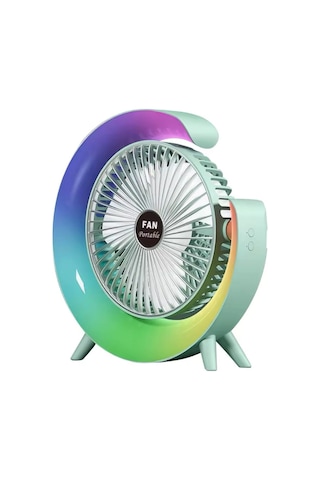 Şarjlı Masaüstü Vantilatör Rgb Led Işıklı 3 Kademeli 180 Ayarlanabilir Soğutucu Fan Gece Lambası Yeşil