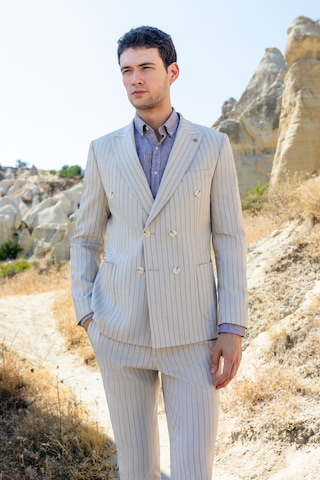 Morven Erkek Bej Keten Trend Kruvaze Slim Fit Sivri Yaka Takım Elbise 24ys001011653 Bej