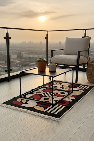 Modern Bohem Desenli Makinede Yıkanabilir Çift Taraflı Günlük Kullanıma Uygun Kilim Renkli