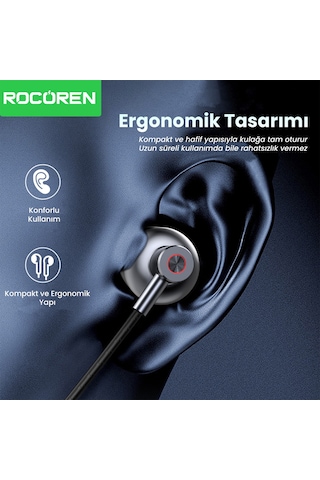 Rocoren 3.5mm Jack Girişli Mikrofonlu Kablolu Kulak İçi Kulaklık Universal