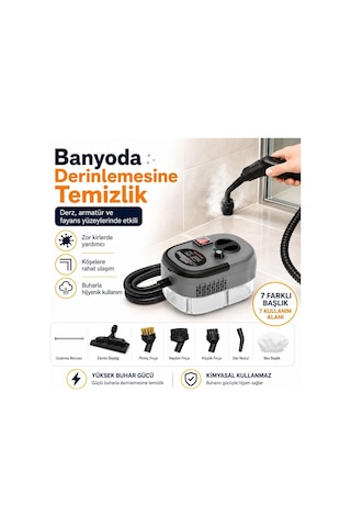 7 Başlıklı Çok Amaçlı Buharlı Temizleyici Şeffaf Su Hazneli Koltuk, Cam, Fayans Ve Zemin Temizleme Makinesi