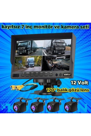 Kayıtsız 7 İnç Monitör Ve 4 Adet 170'' Açılı Kamera Set 12 V