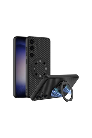 Galaxy S24 Wireless Şarj Özellikli Zore Kıpta Standlı M-safe Silikon Kapak Siyah