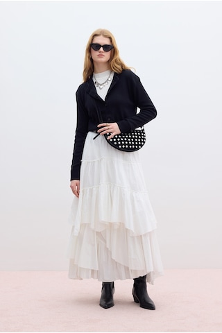 Katlı Boho Vual Etek Ekru Ekru