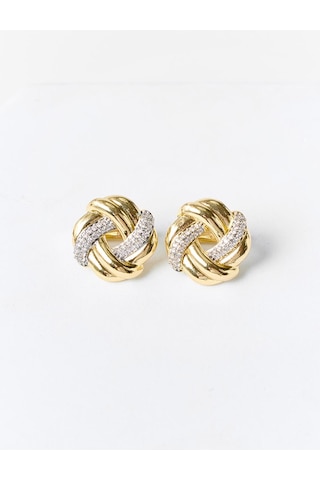 Jimmy Key Altın Rengi Düğüm Detaylı Taşlı Modern Küpe 6sw439001150