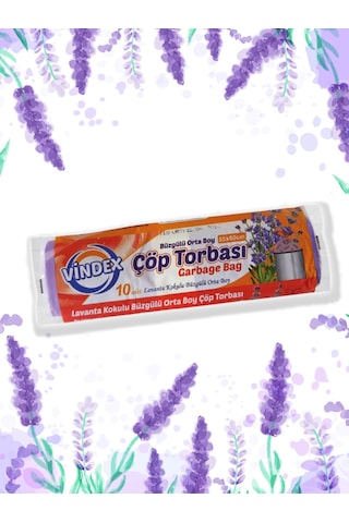Vindex Büzgülü Lavanta Kokulu Orta Boy Çöp Torbası Mor 55 x 60 CM