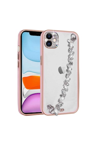 Apple Uyumlu iPhone 11 Uyumlu Taş Süslemeli Kamera Korumalı El Tutamaçlı Zore Blazer Kılıf-pembe Pembe -