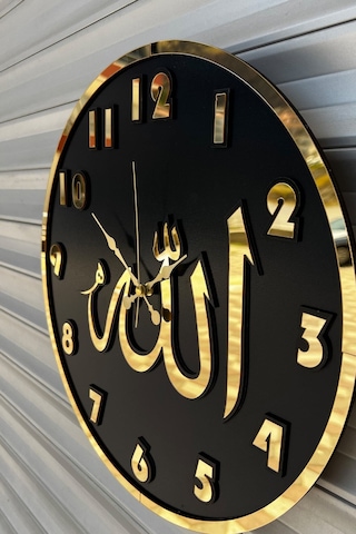 Pey Aksesuar Dekoratif Duvar Saati Ahşap Ve Aynalı Allah Lafzı Siyah-siyah-gold