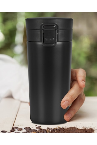 Paslanmaz Çelik 380 ml Çay Kahve Mug Termos Bardak - AL3114 Siyah