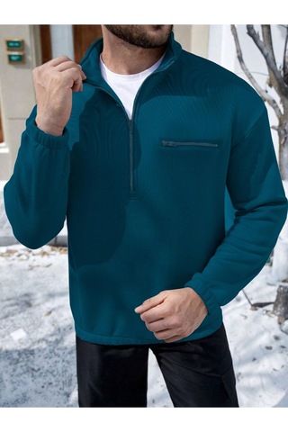 Altamira Erkek Göğüs Fermuarlı Oversize Polo Yaka Sweatshirt 001