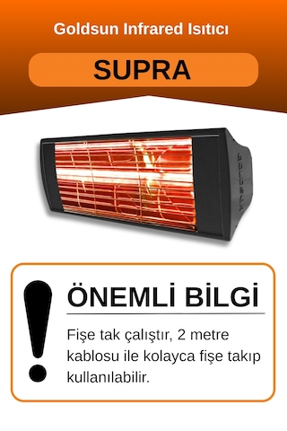 Supra 1500 Watt Gss15 Kumandasız Suya Dayanıklı Elektrikli İnfrared Isıtıcı-siyah