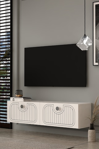 120dhdtda3bg Hera Lazer Desenli Duvara Monte Tv Sehpası Beyaz-gümüş