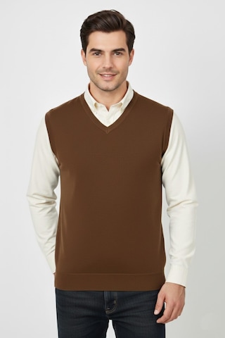Erkek V Yaka Süveter Çelik Örgü Regular Kalıp Bgl-st04839 Taba