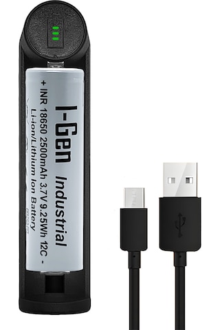 I-gen G102 18650 3.7v 2500 Mah 12c 9.25 Wh Li-ion Şarjlı Pil+tekli Şarj Aleti