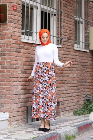 Vellichor Viskon Penye Etek Orange Çok Renkli