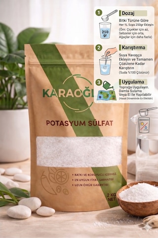 Saf Potasyum Sülfat 2 Kg - Sebze, Meyve Ve Çiçekler İçin Verim Artırıcı Üst Gübre 1 Adet