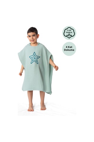 Zuppers 4 Katlı Nakışlı Müslin Panço - Mint Yeşili Standart