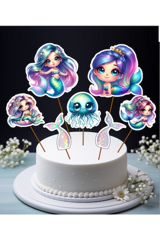 Denizkızı Mermaid Pasta Süsü Büyük Pasta Kürdanı Cupcake Kürdanı