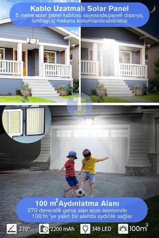 Technojet 348 Ledli Solar Güneş Enerjili Kumandalı Hareket Sensörlü Bahçe Aydınlatma Sokak Lambası