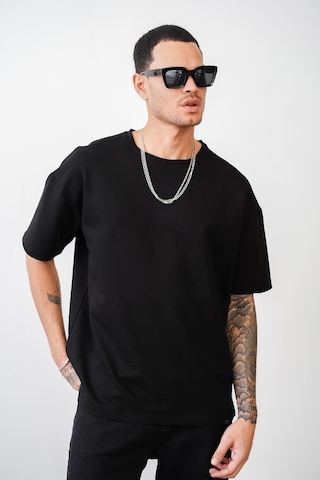 King-Brich Bisiklet Yaka Battal Boy Oversize Kalıp Basic Tişört Siyah