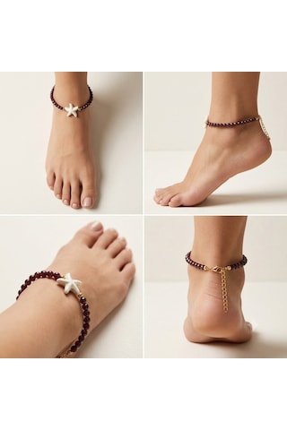 Parlak Yıldız Figürlü Bordo Halhal - Minimalist Tasarım Zincir Bijuteri Halhal Laci
