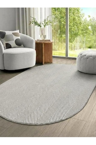 Oval Sisal Halı 1001 Bej Balık Sırtı Desen Kaymaz Taban Modern Salon Oturma Odası Halısı
