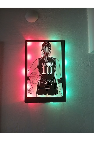 Kişiye Özel Voleybolcu Kız Led Işıklı Duvar Dekoru & Gece Lambası 40x25 Cm
