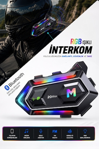 Rgb Işıklı Bluetooth 5.3 Interkom - Su Geçirmez Müzik Çalar Motosiklet Kask İçi Kulaklık Intercom