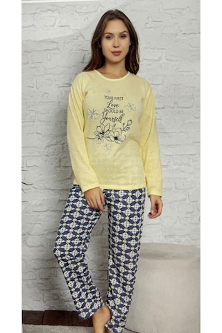 Novavita Yenihayat Sarı Yazı Baskılı Pijama Takımı