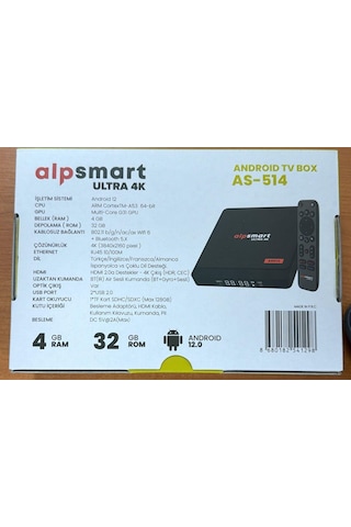 Alpsmart As-514 4gb - 32gb - Sesli Komut - 4k - Android 12 Tv Box