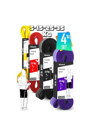 Telvesse 5-15-25-35 Kg Direnç Bandı Seti Kas Geliştirme Lastiği Fitness Pilates Cross Training Bant 4 Sertlik Çok Renkli