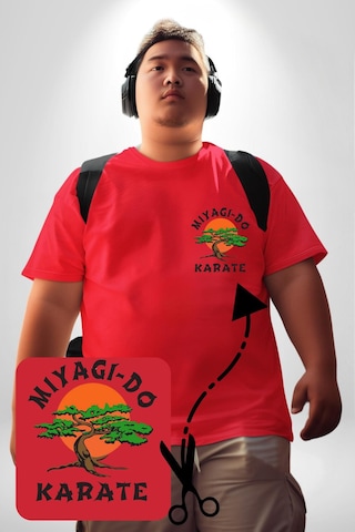 Angemiel Miyagi-do Karete Çocuk Logo Dizi Bonzai Ağaç Kırmızı Büyük Beden Kadın Basic Minimal Baskılı Tişört Kırmızı