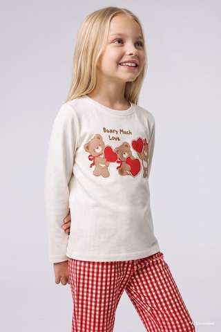 Defacto Ayıcık Baskılı Üst Pötikare Alt 2li Pijama Takımı Kız Bebek I1009a526wner105 Ekru-er105