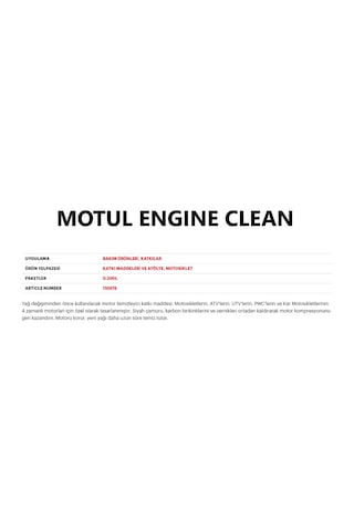 Motul Moto Engıne Clean Motor Iç Sistem Temizleme Ürt Trh. 07/21